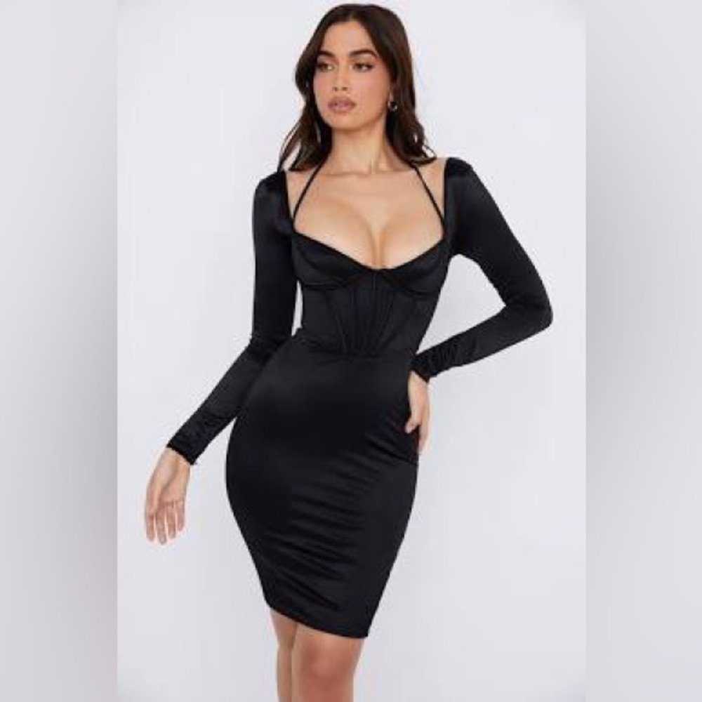 House of CB Grazia - Black Disco Satin Corset Dress